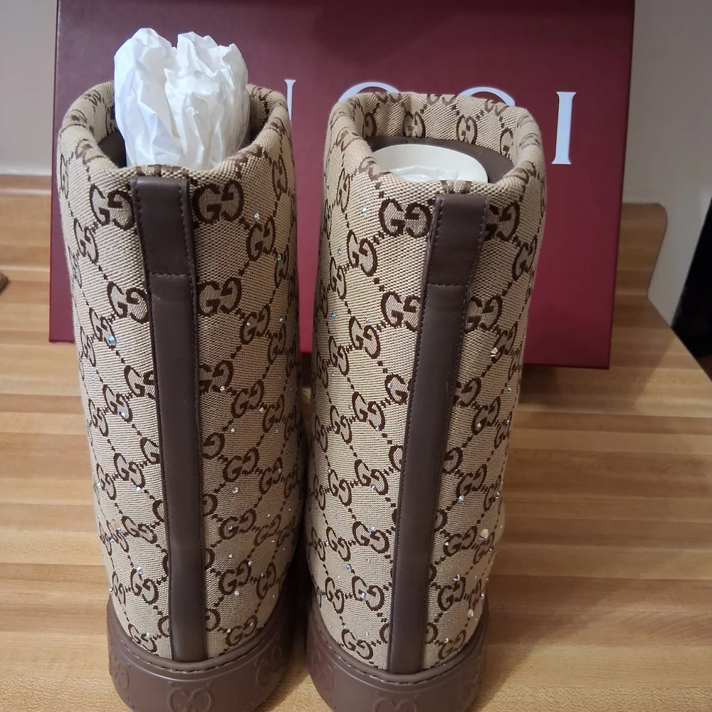 Gucci Women's Tan Boots with Crystal Accents - Picture 3 of 10